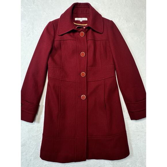 Kenneth Cole N.Y. Wool Blend Maroon Coat Classic Button Shoulder Season Size 10 - Picture 5 of 9